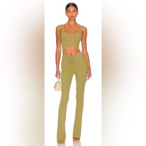 Camila Coelho Artemis Lace Up Knit SET in Rosemary Green